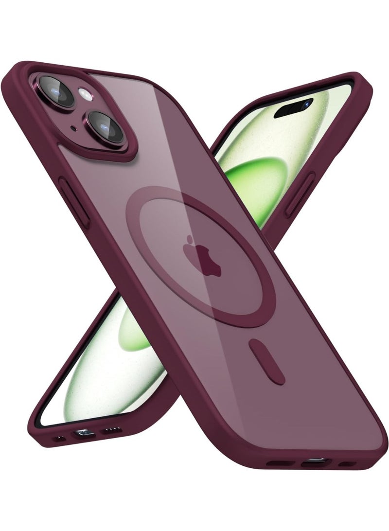 أكاليكس جراب مغناطيسي شفاف لهاتف آيفون 15 [مقاوم للصدمات ونحيف] غطاء خلفي صلب شفاف مع حماية عالية الجودة | أحمر داكن - Image 1